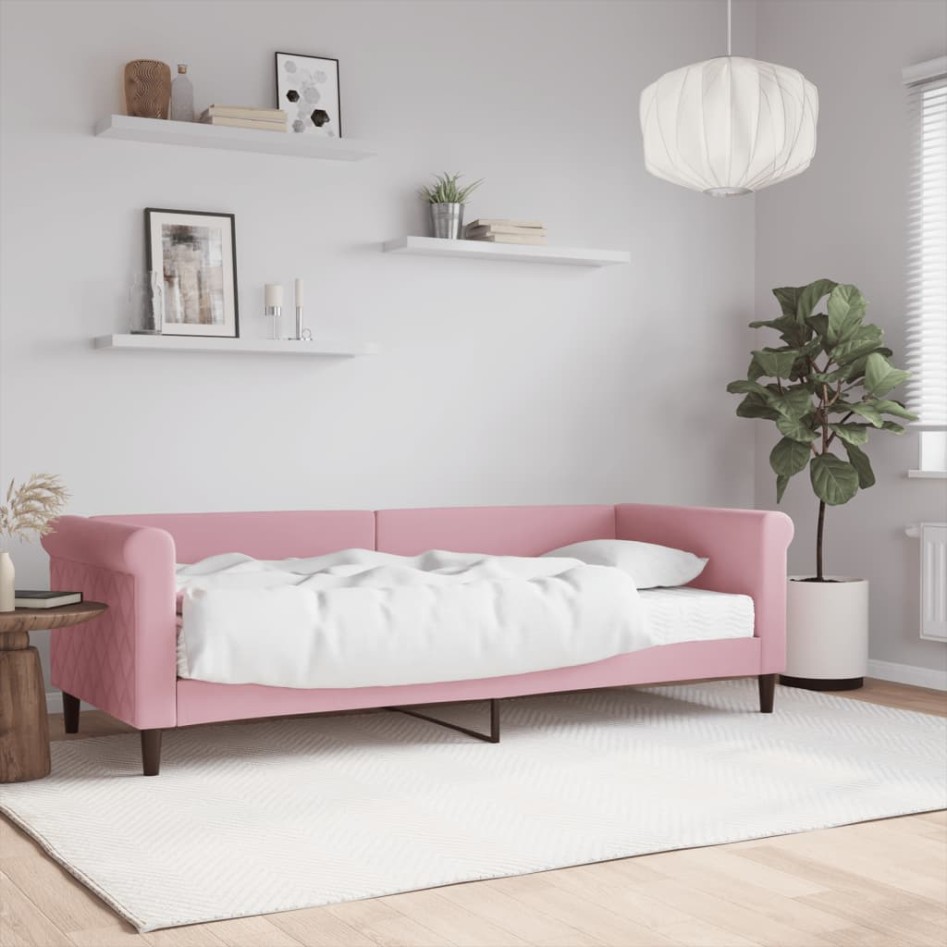 Sofá cama con colchón terciopelo rosa 80x200
