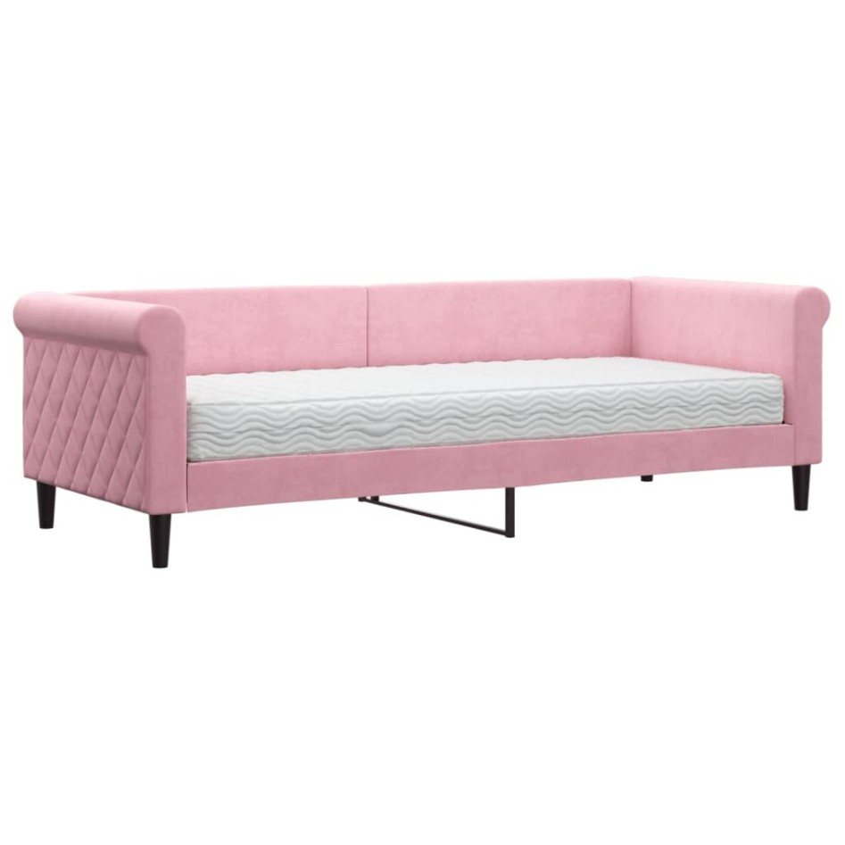 Sofá cama con colchón terciopelo rosa 80x200