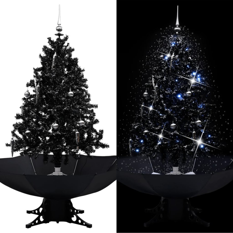 Árbol de Navidad con nieve y base de paraguas PVC negro