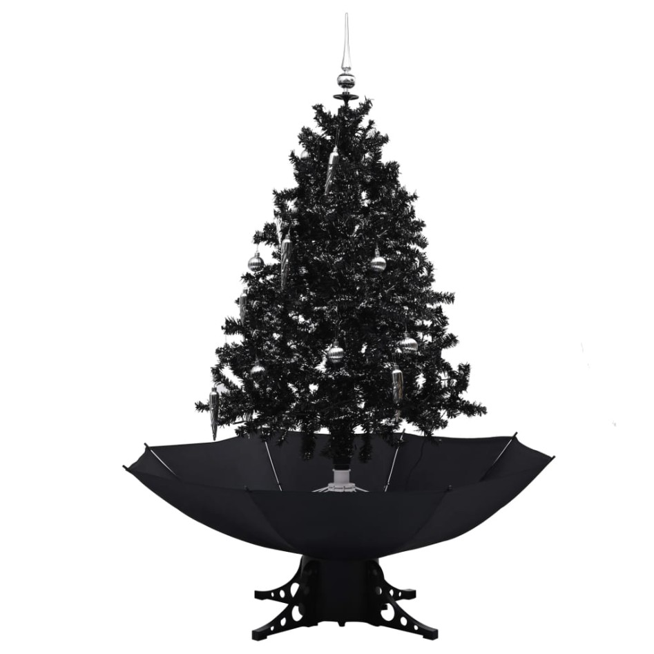 Árbol de Navidad con nieve y base de paraguas PVC negro