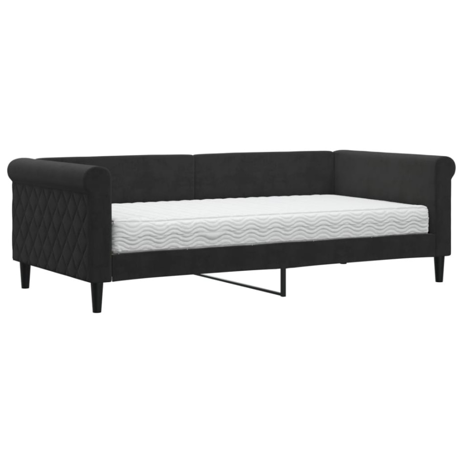 Sofá cama con colchón terciopelo negro 90x190