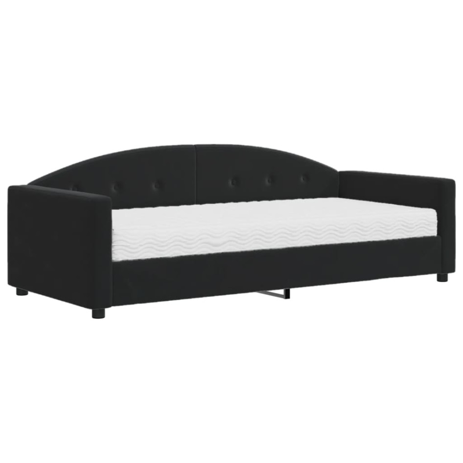 Sofá cama con colchón terciopelo negro 90x190
