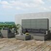 Set de sofás de jardín 6 piezas y cojines ratán sintético gris
