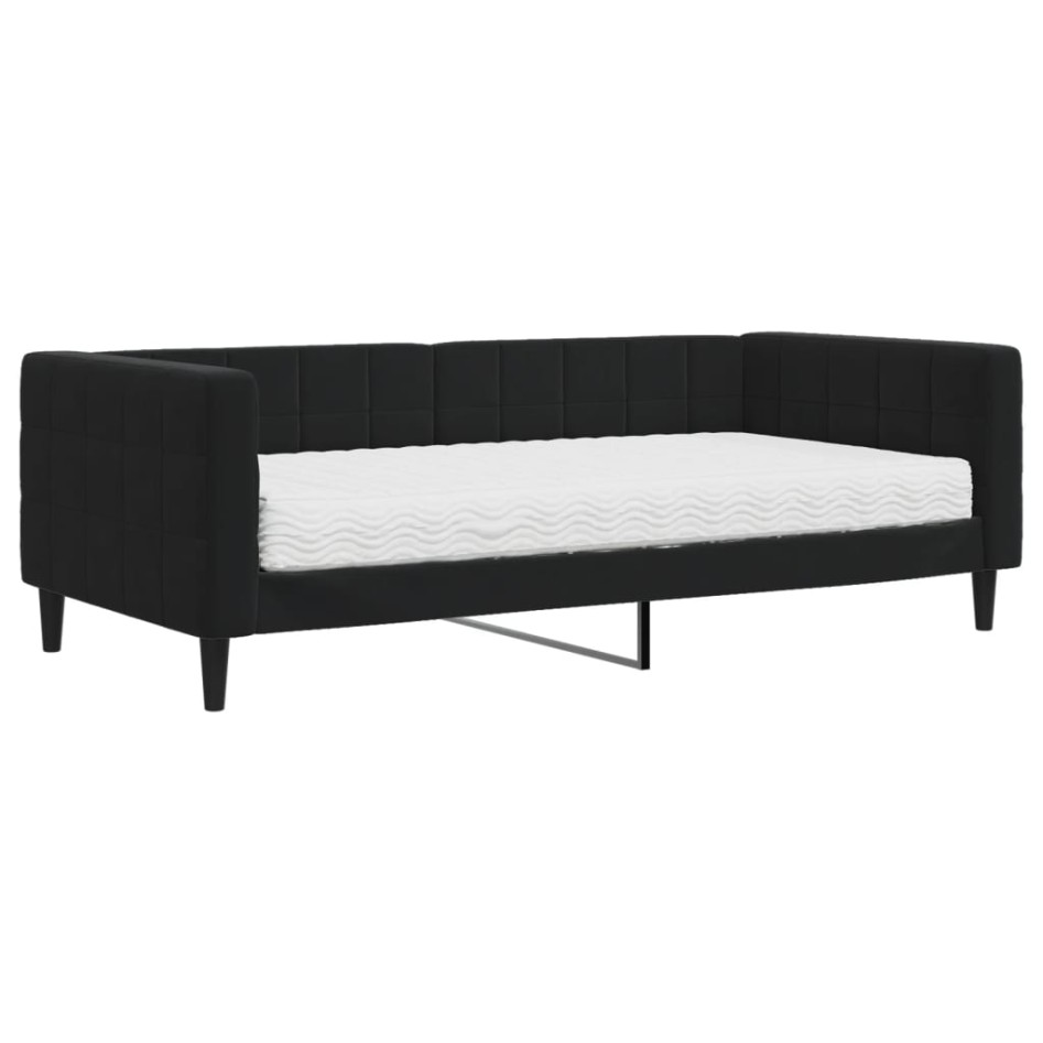 Sofá cama con colchón terciopelo negro 90x190