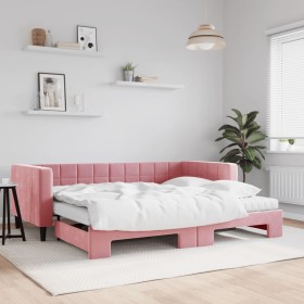 Sofá cama nido con colchón terciopelo rosa 90x200