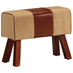 Banco potro gimnasio cuero auténtico madera mango marrón 58