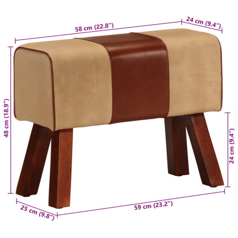 Banco potro gimnasio cuero auténtico madera mango marrón 58