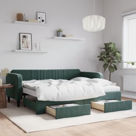 Sofá cama nido con cajones terciopelo verde oscuro 90x200