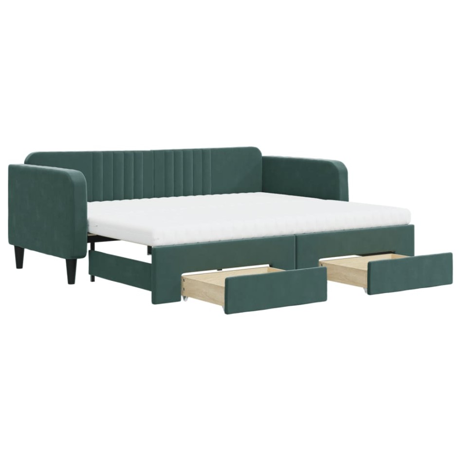 Sofá cama nido con cajones terciopelo verde oscuro 90x200