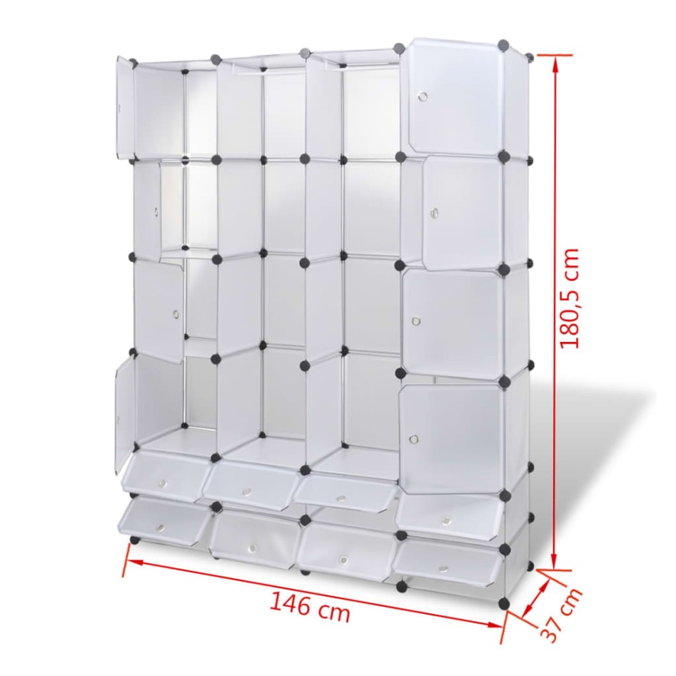 Armario modular con 18 compartimentos blanco 37x146x180,5
