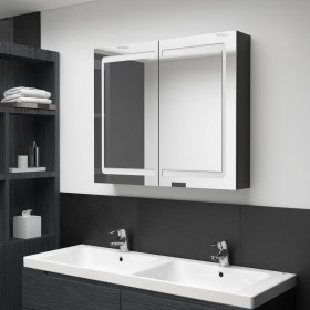 Armario de baño con espejo LED negro brillante 80x12x68