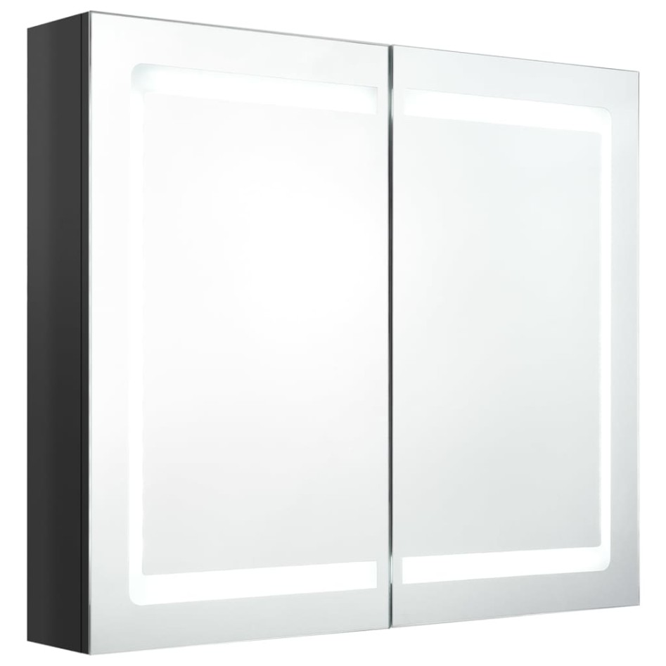 Armario de baño con espejo LED negro brillante 80x12x68