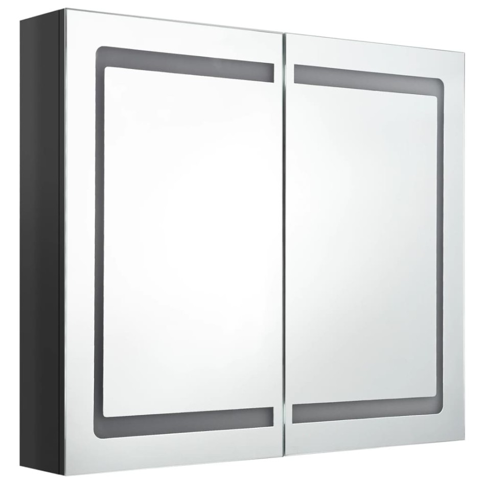 Armario de baño con espejo LED negro brillante 80x12x68