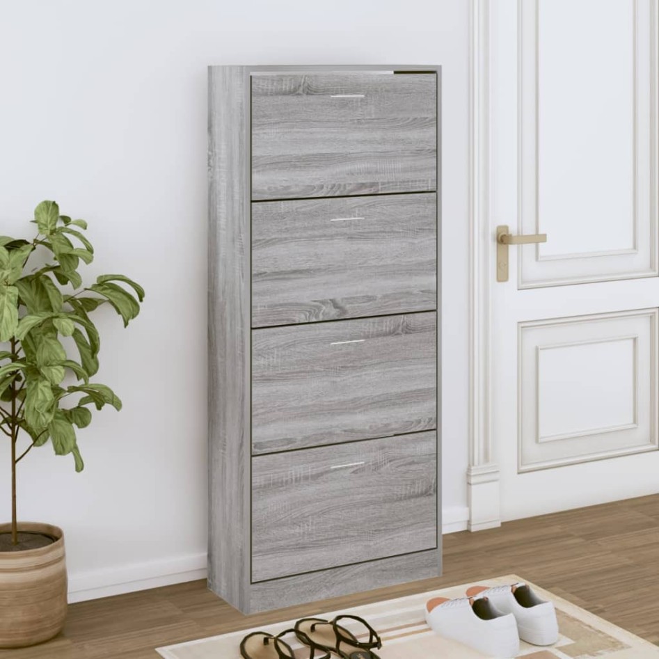 Mueble zapatero madera contrachapada gris Sonoma 63x24x147