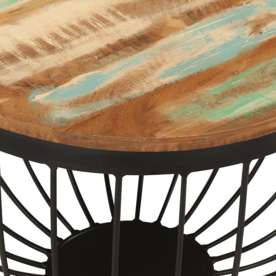 Mesa de centro madera maciza reciclada y acero Ø50x35