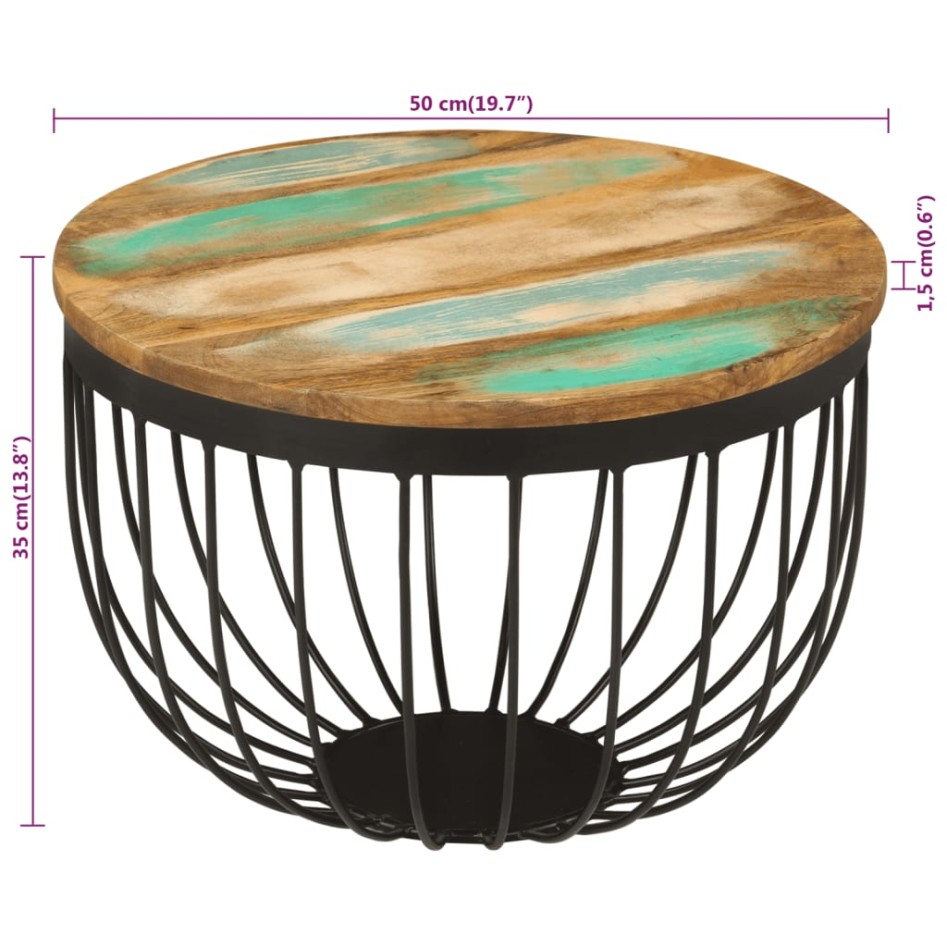 Mesa de centro madera maciza reciclada y acero Ø50x35