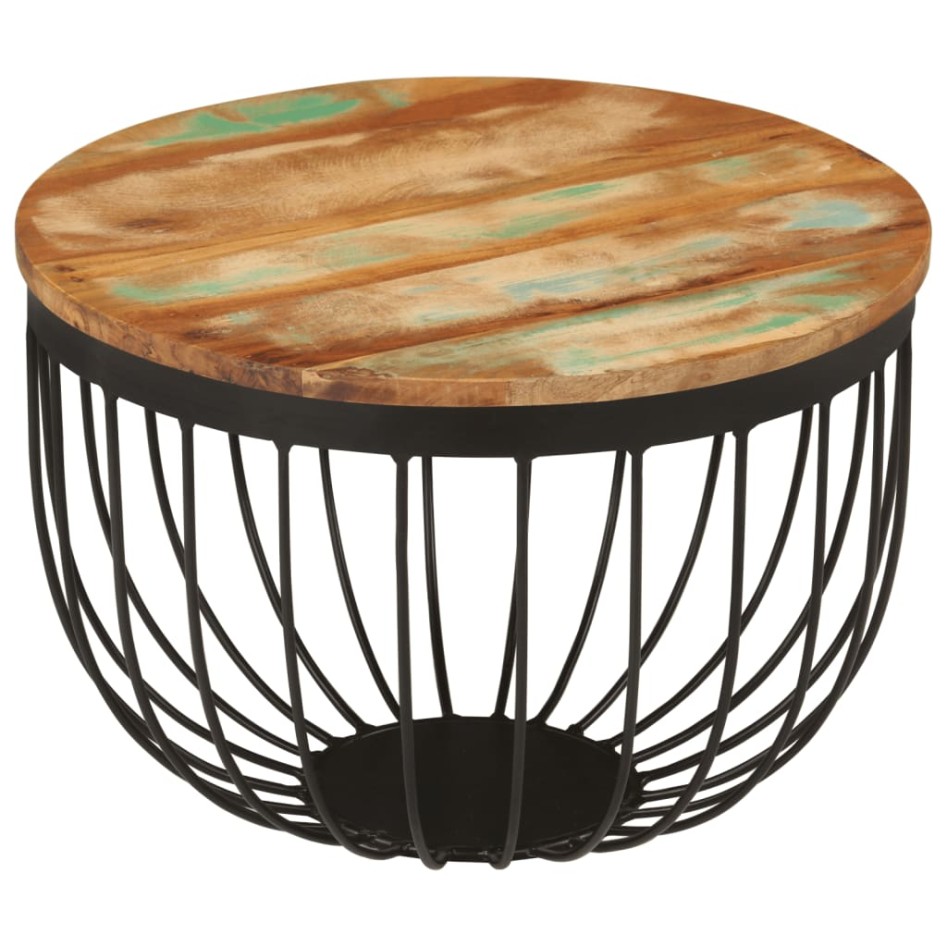 Mesa de centro madera maciza reciclada y acero Ø50x35