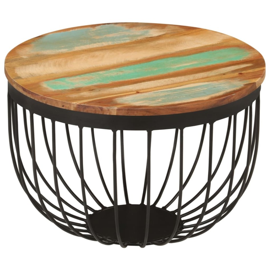 Mesa de centro madera maciza reciclada y acero Ø50x35