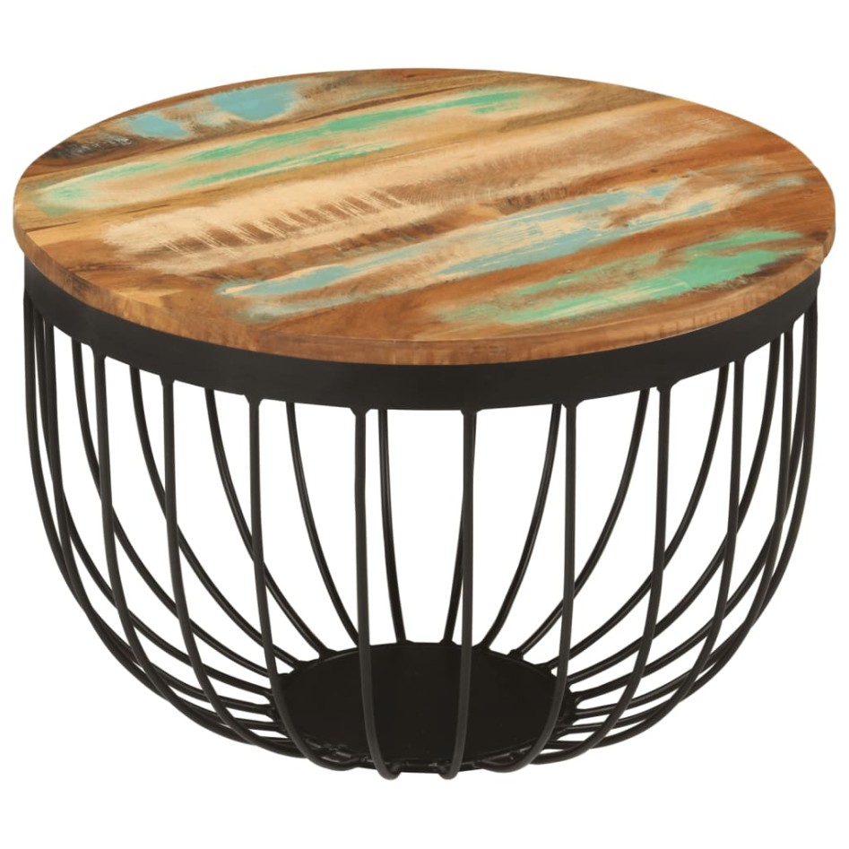 Mesa de centro madera maciza reciclada y acero Ø50x35