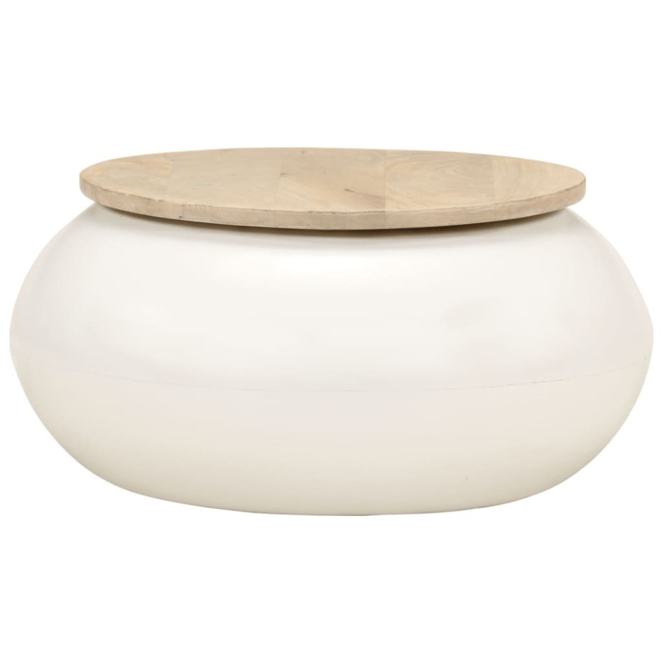 Mesa de centro de madera maciza de mango blanca 51x51x27