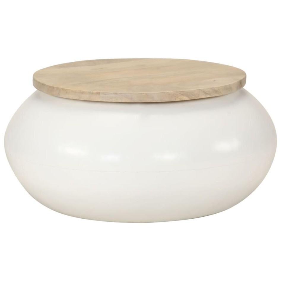 Mesa de centro de madera maciza de mango blanca 51x51x27