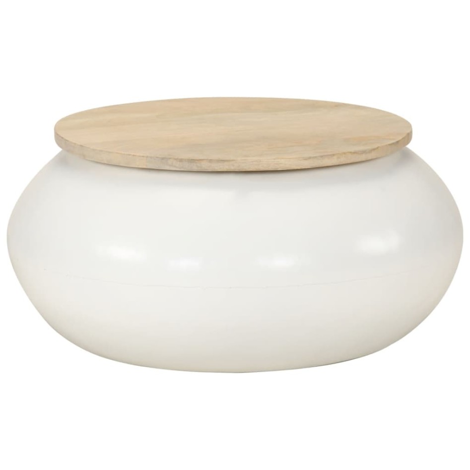 Mesa de centro de madera maciza de mango blanca 51x51x27