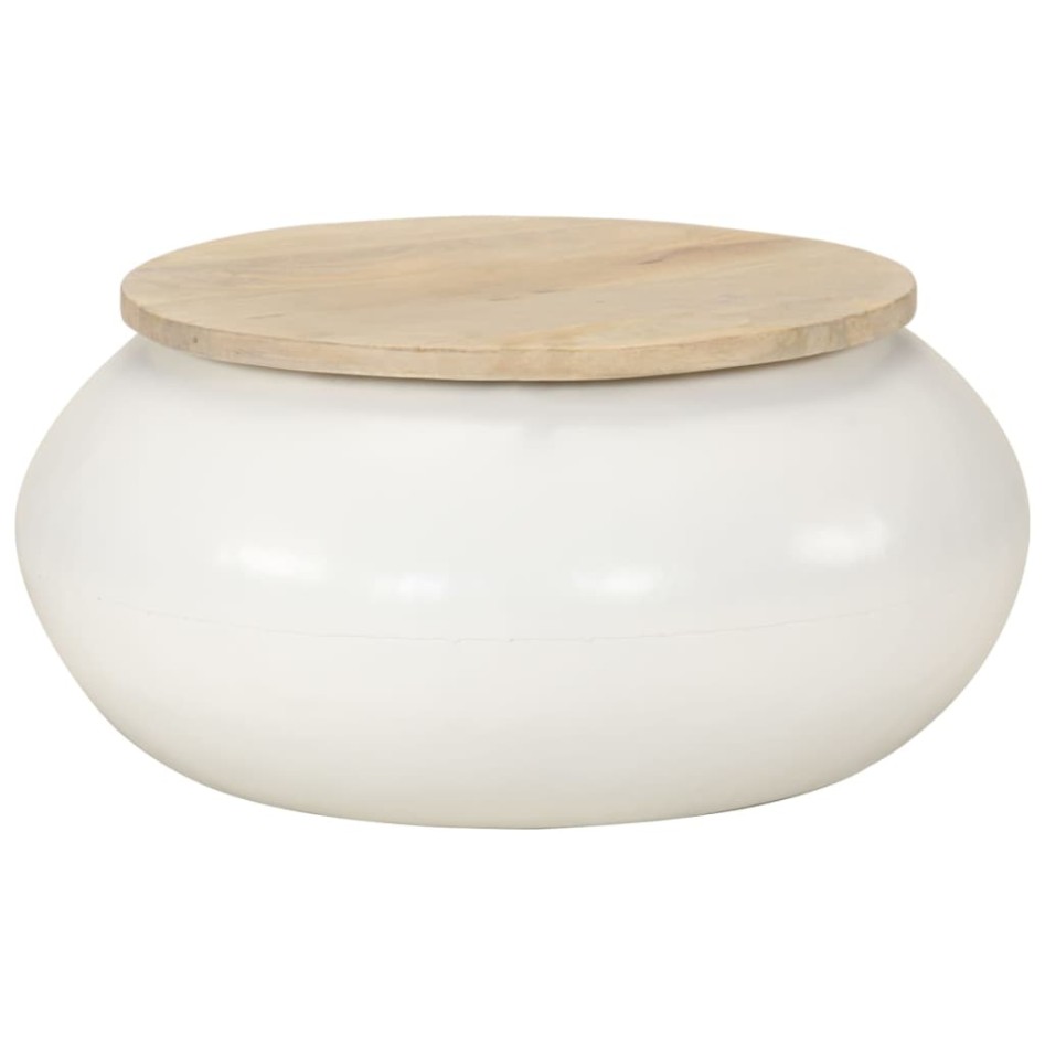 Mesa de centro de madera maciza de mango blanca 51x51x27