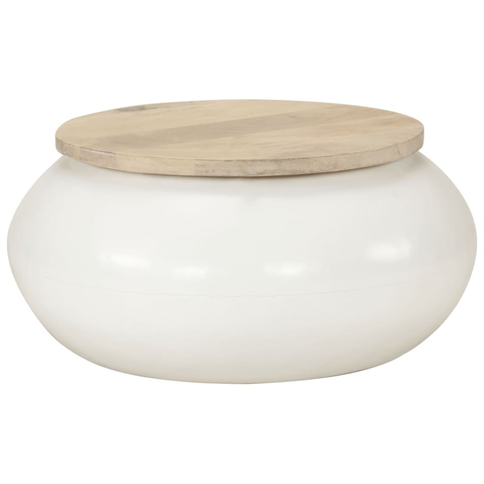 Mesa de centro de madera maciza de mango blanca 51x51x27