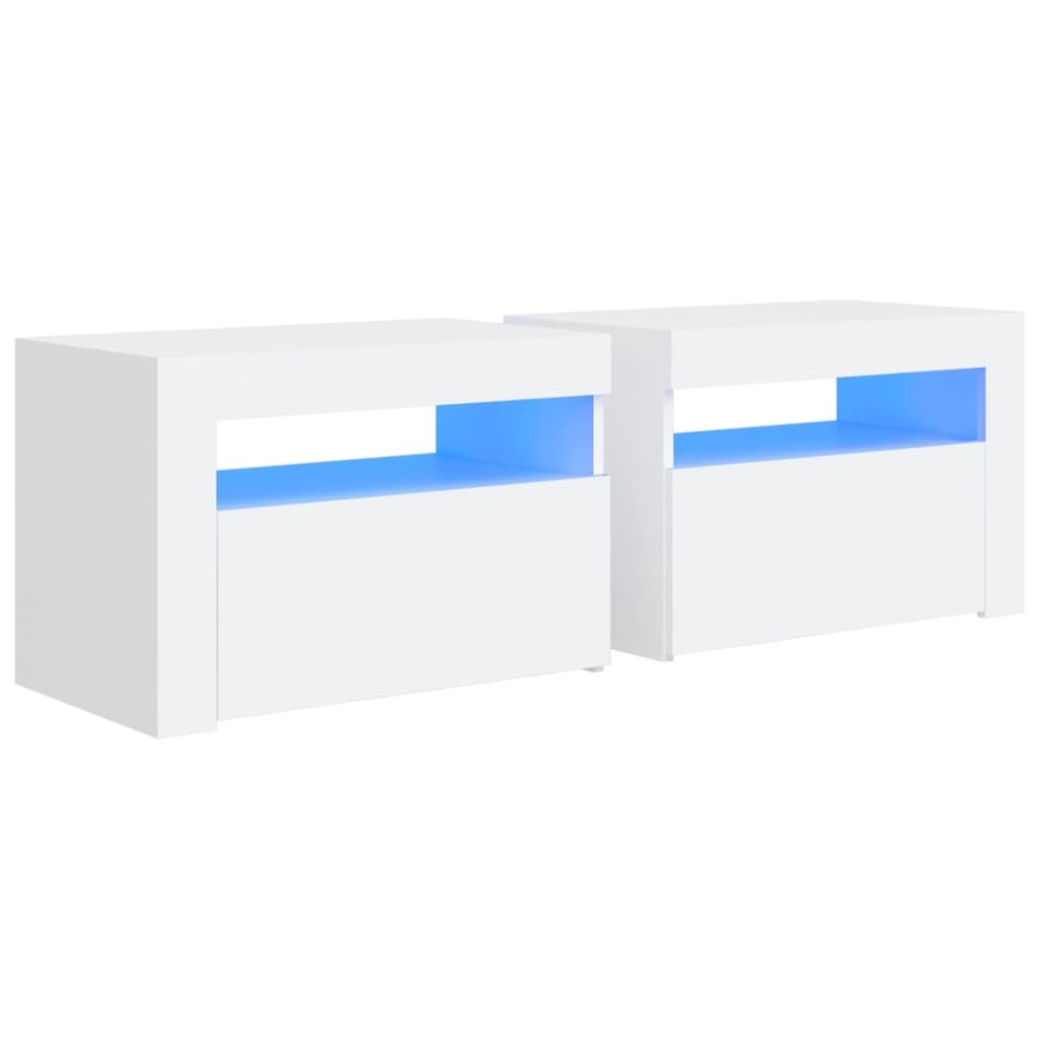 Mesitas de noche con LED 2 unidades blanco 60x35x40
