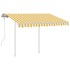 Toldo manual retráctil con postes amarillo y blanco 3,5x2,5