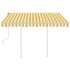 Toldo manual retráctil con postes amarillo y blanco 3,5x2,5