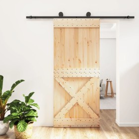 Puerta corredera con herrajes madera maciza de pino 90x210