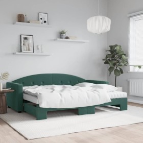 Sofá cama nido con colchón terciopelo verde oscuro 80x200