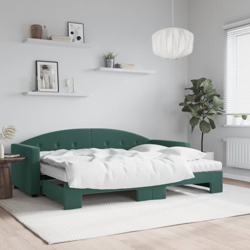 Sofá cama nido con colchón terciopelo verde oscuro 80x200