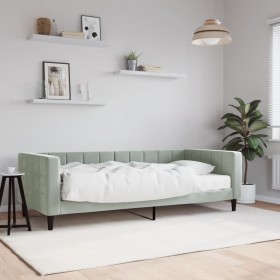 Sofá cama con colchón terciopelo gris claro 90x190
