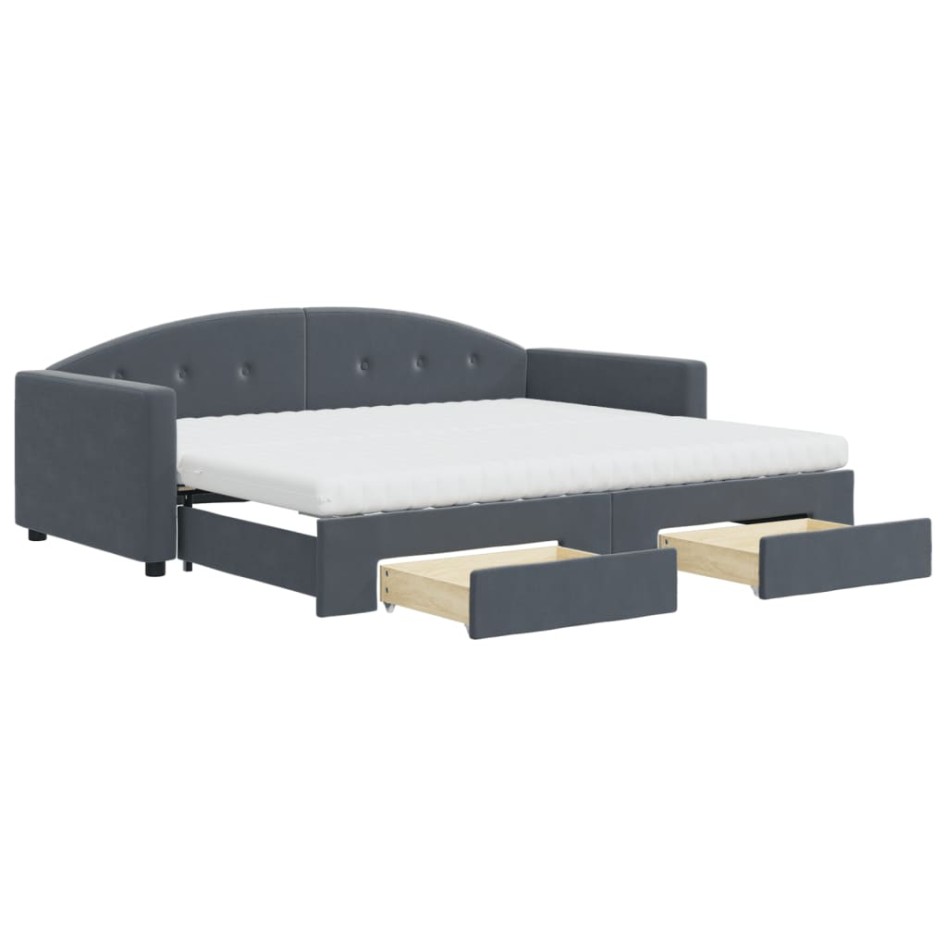 Sofá cama nido con cajones terciopelo gris oscuro 90x200