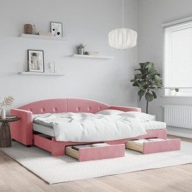 Sofá cama nido con cajones terciopelo rosa 90x200