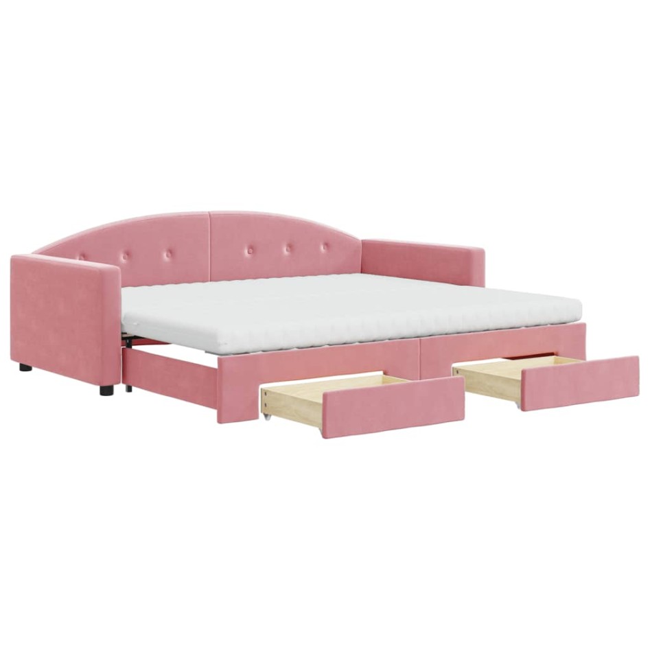 Sofá cama nido con cajones terciopelo rosa 90x200