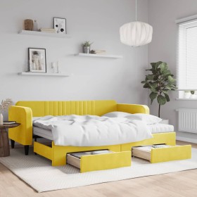 Sofá cama nido con cajones terciopelo amarillo 90x200
