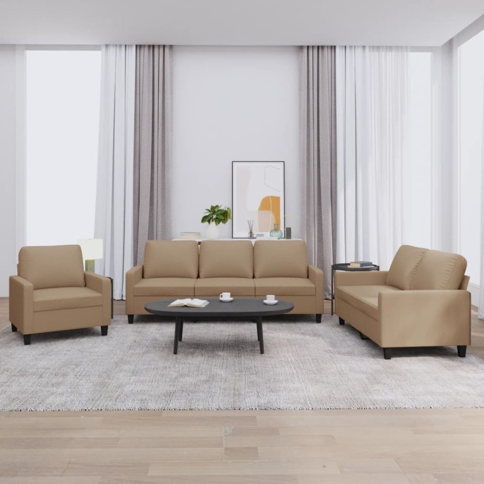Juego de sofás con cojines 3 piezas cuero sintético