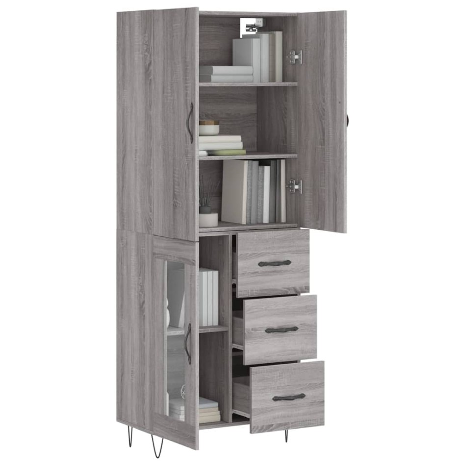 Aparador alto madera contrachapada gris sonoma 69,5x34x180