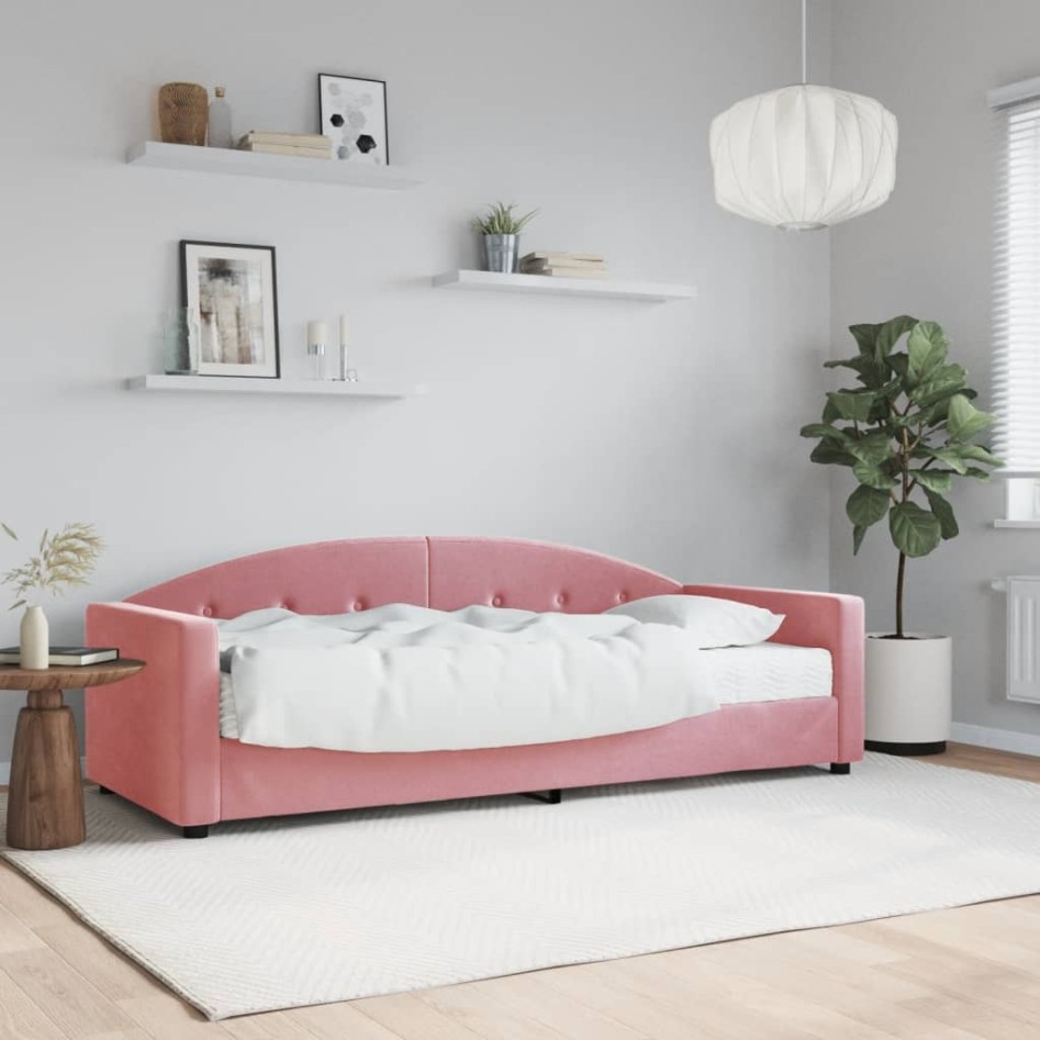 Sofá cama con colchón terciopelo rosa 80x200