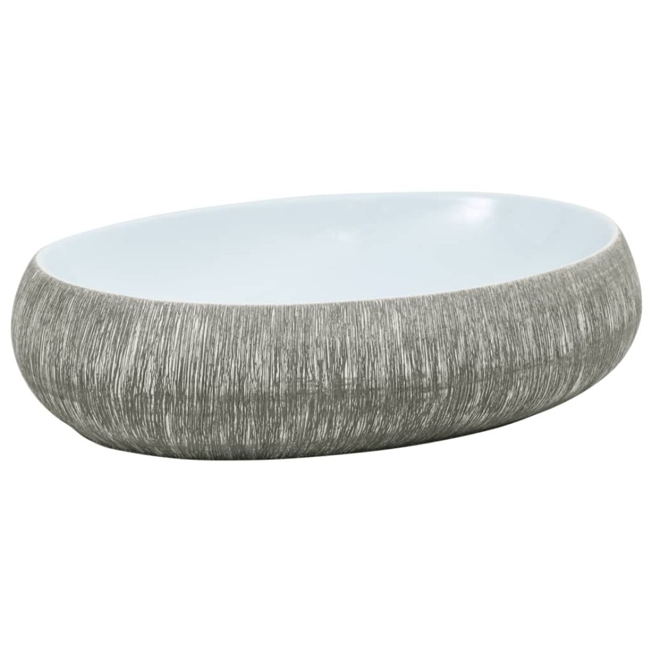Lavabo sobre encimera ovalado cerámica gris y azul 59x40x15