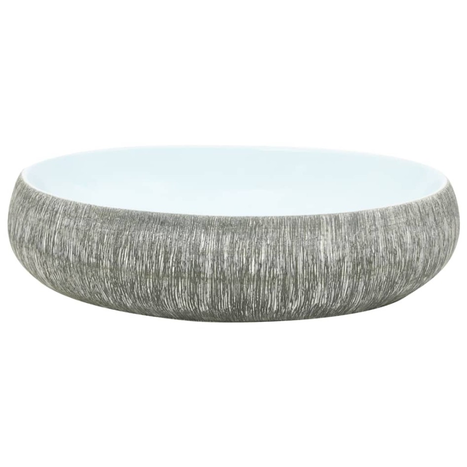 Lavabo sobre encimera ovalado cerámica gris y azul 59x40x15