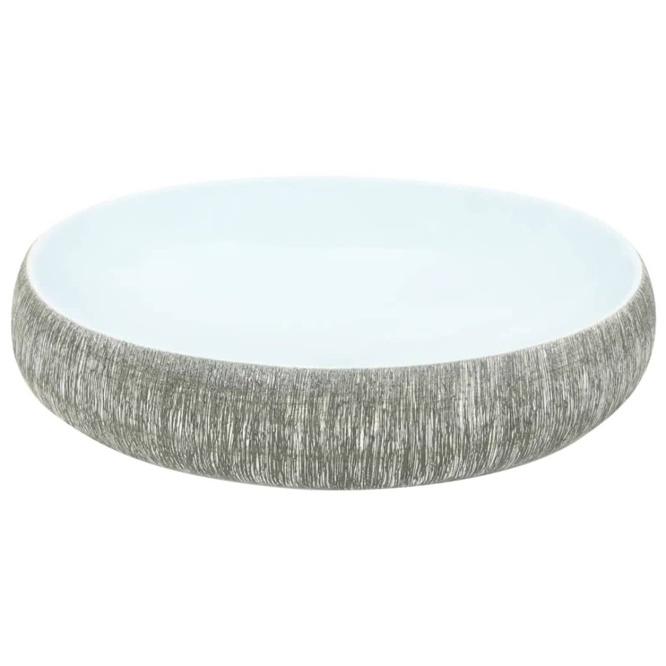 Lavabo sobre encimera ovalado cerámica gris y azul 59x40x15
