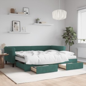 Sofá cama nido con cajones terciopelo verde oscuro 90x200