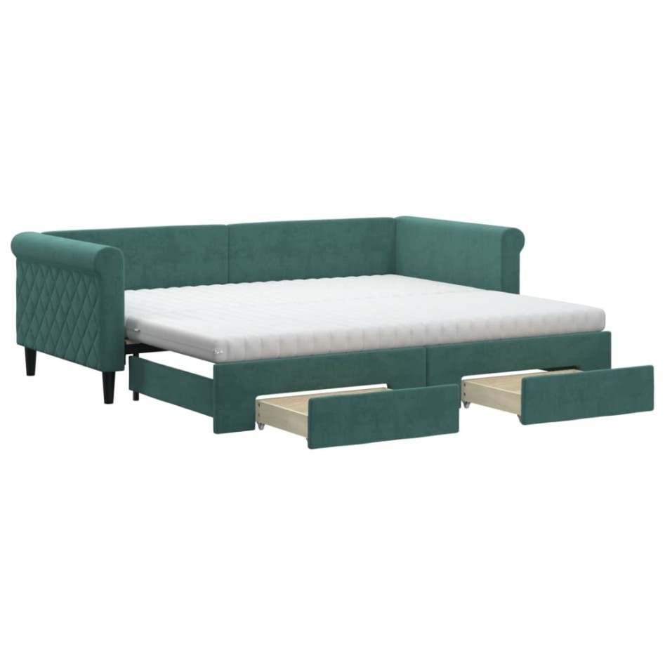 Sofá cama nido con cajones terciopelo verde oscuro 90x200