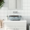 Lavabo sobre encimera ovalado cerámica negro y azul 47x33x13 cm