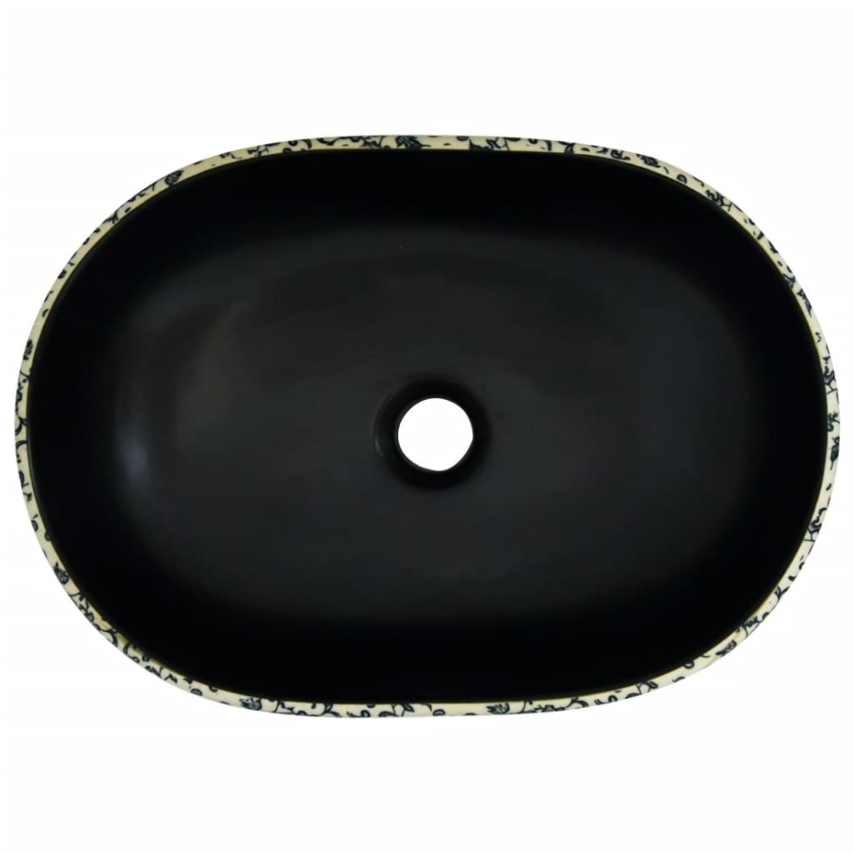 Lavabo sobre encimera ovalado cerámica negro y azul 47x33x13