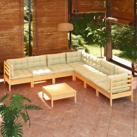 Muebles de jardín 8 pzas y cojines madera maciza de pino